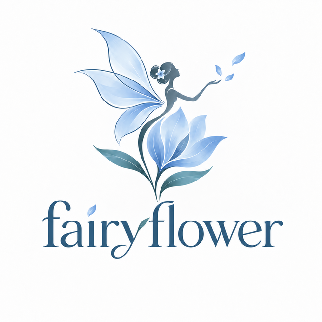 fairyflower — stacked blue fairy and flower logo